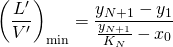 \begin{equation*} \left(\frac{L'}{V'}\right)_{\rm min}=\frac{y_{N+1}-y_1}{\frac{y_{N+1}}{K_N}-x_0} \end{equation*}