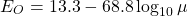 \begin{equation*} E_O=13.3-68.8\log_{10}{\mu} \end{equation*}