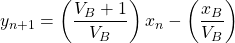 \begin{equation*} y_{n+1}=\left(\frac{V_B+1}{V_B}\right)x_n-\left(\frac{x_B}{V_B}\right) \end{equation*}