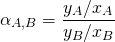 \begin{displaymath} \alpha_{A,B}=\frac{y_A/x_A}{y_B/x_B} \end{displaymath}