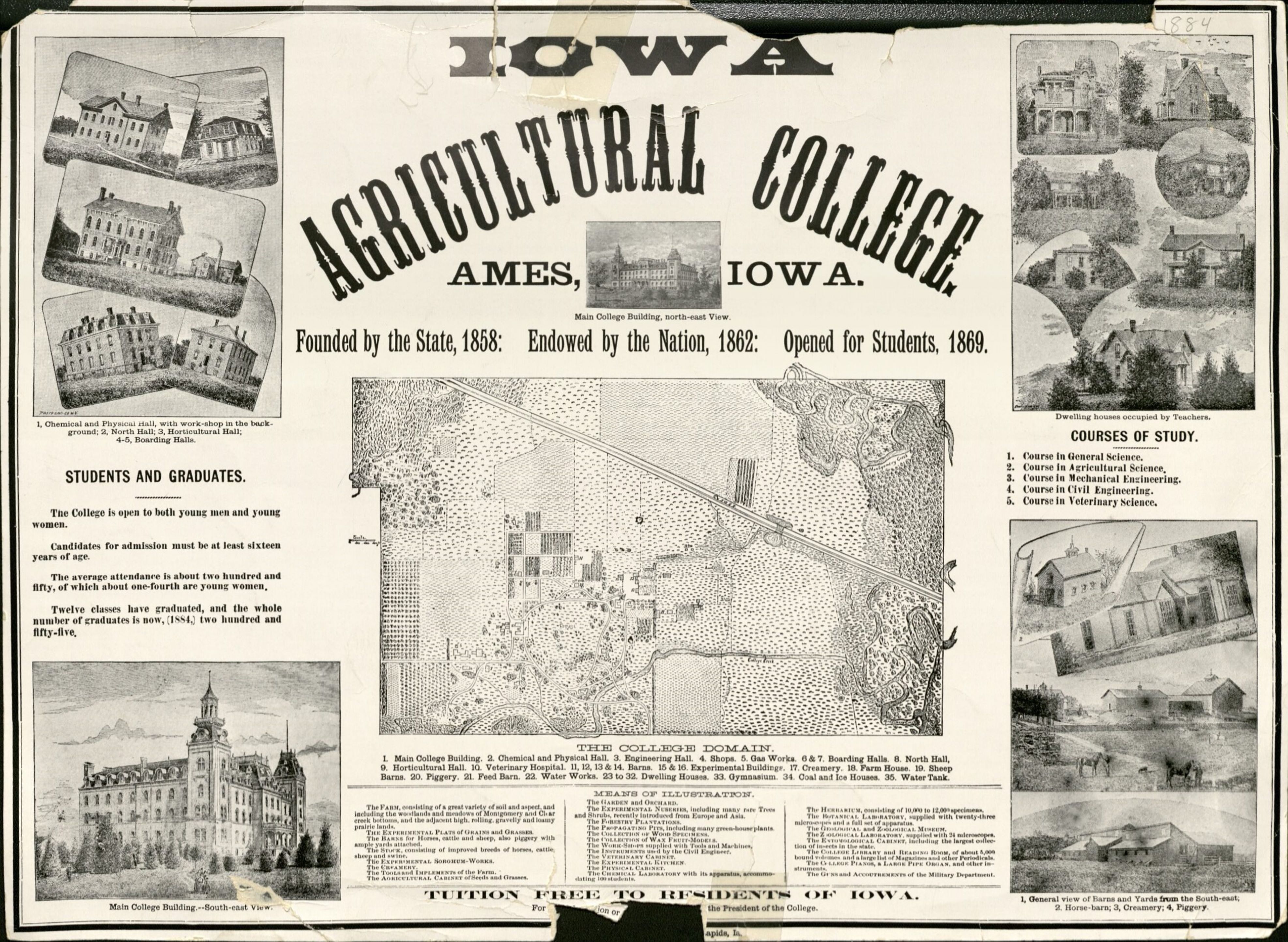 Announcement for the Iowa Agricultural College, circa 1884