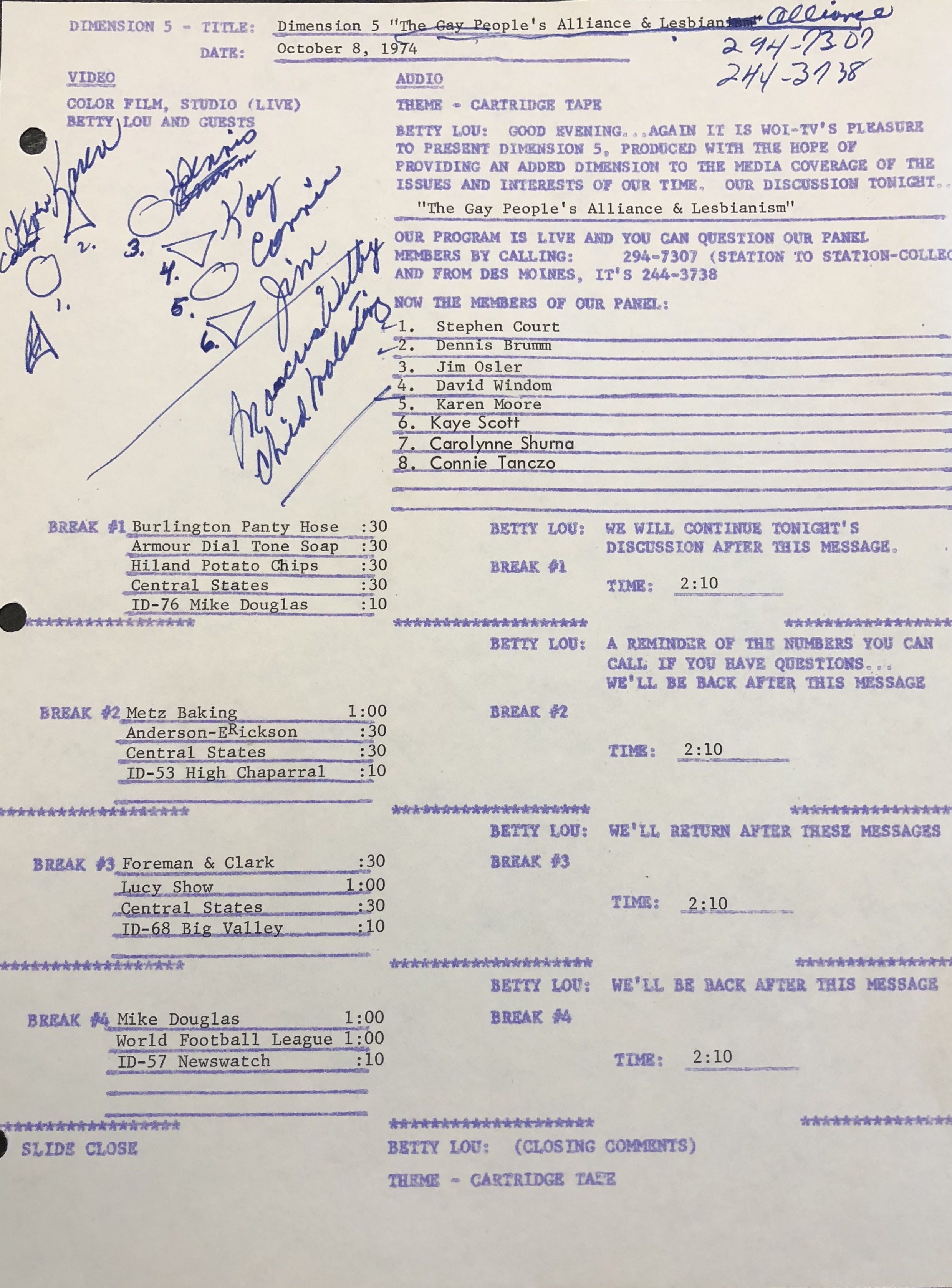 Broadcast notes from collection RS 5/6/53