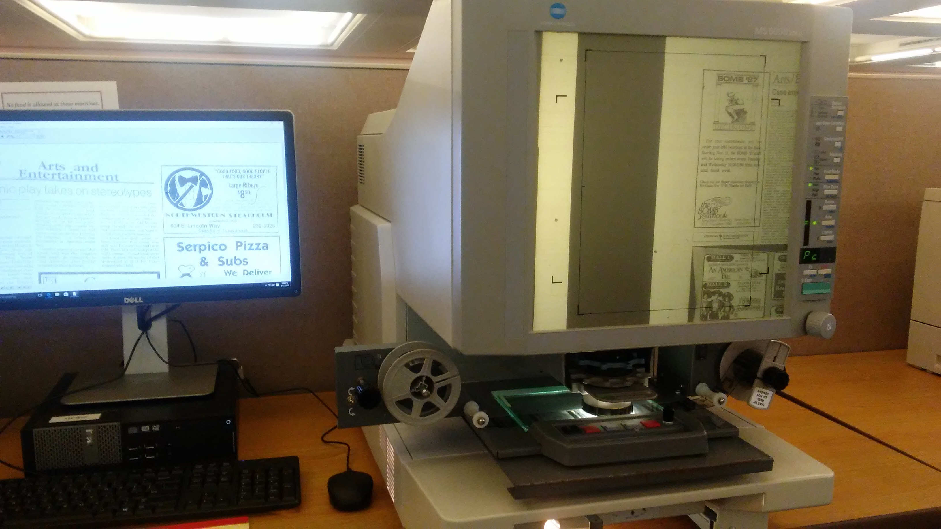 Microfilm reader in the Parks Library Media Center.