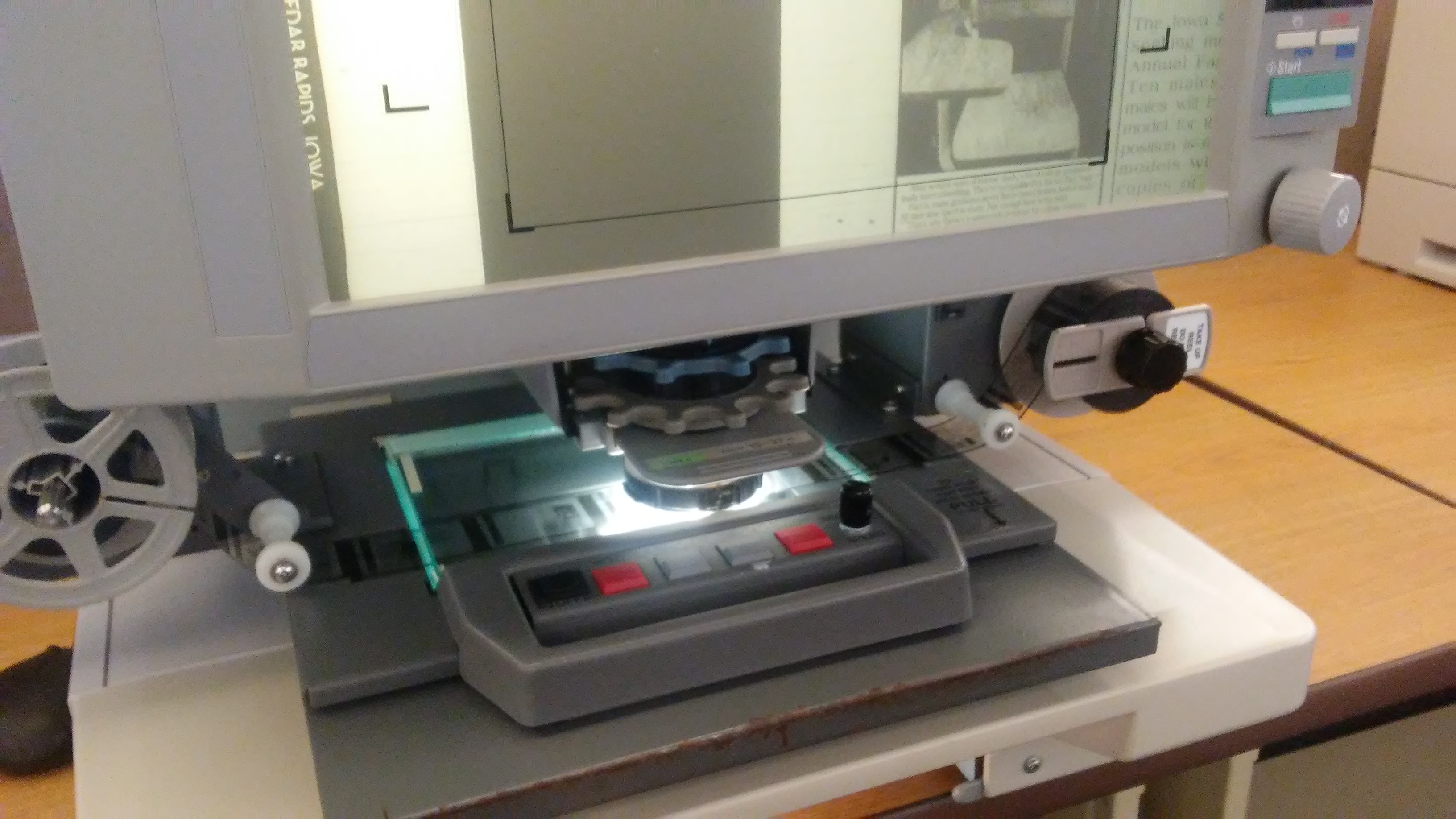 Microfilm reader in the Parks Library Media Center.