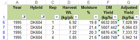 Shows how to filter data in Excel with completed exercise from Fig. 11.