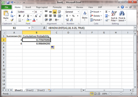 Excel cumulative probability table