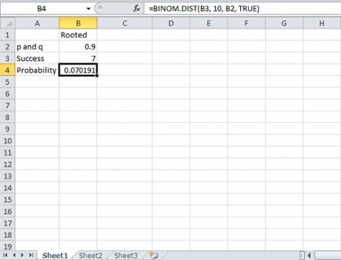 Excel file with values for p and q, success and probability