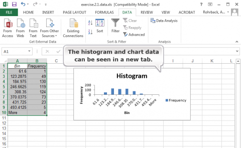 Image of selected data and the histogram output.