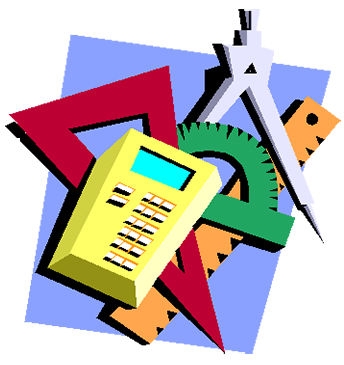 Image contains different measuring instruments (ruler, compass, protractor, set square, and digital data logger).