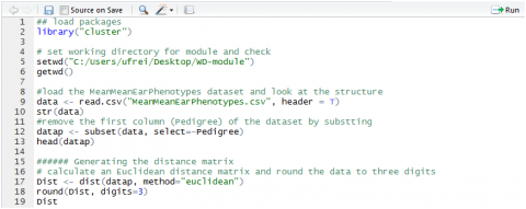 Lines of R source code to use for cluster analysis.