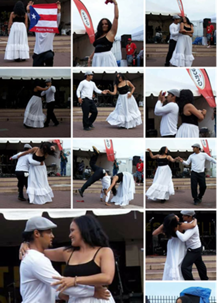 A collage of a couple dancing