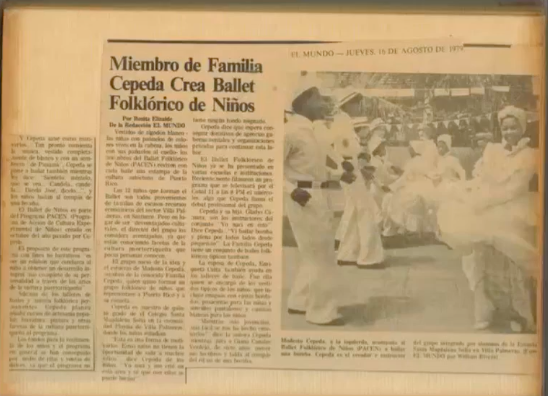 Un periódico con una foto de gente bailando Bomba.