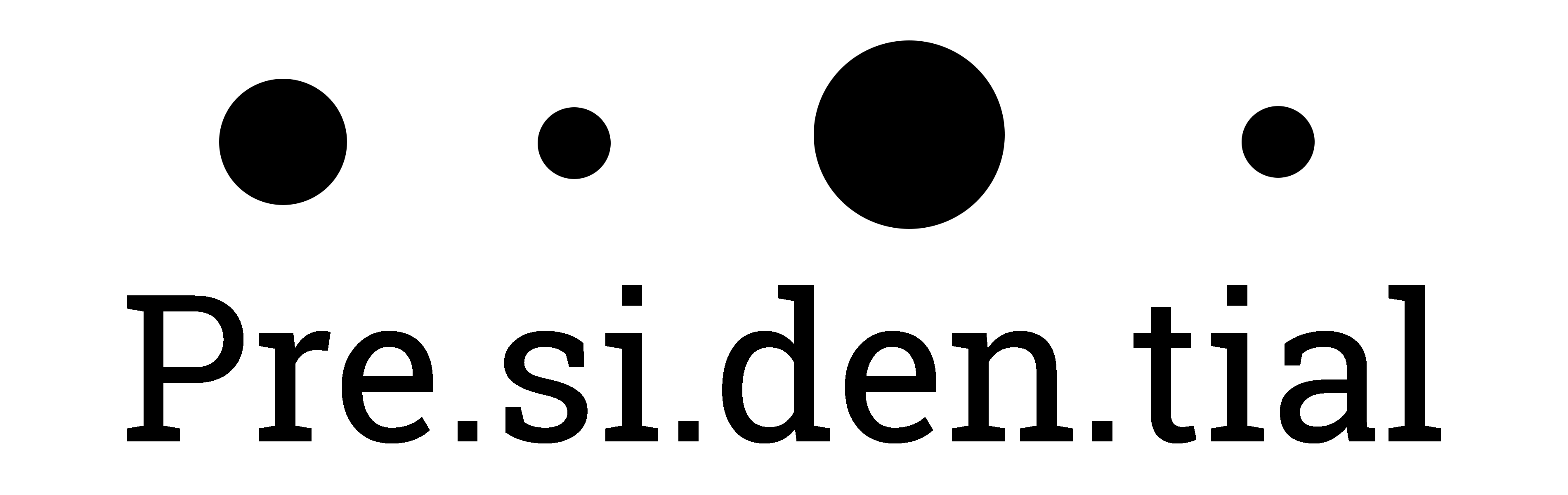 The word presidential spelled out with a medium circle above the first syllable, a small circle over the second syllable, a large circle over the third syllable, and a medium cicle over the last syllable.