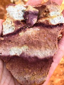 Soil with shades of light/gray, deep purple, lighter purple, and orange.