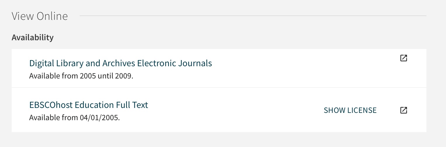 Full text (brought to you by Iowa State University Library). Available at: Digital Library and Archives Electronic Journals. Available from: 2005 until 2009. Available at: EBSCOhost Education Full Text. Available from: 04/01/2005