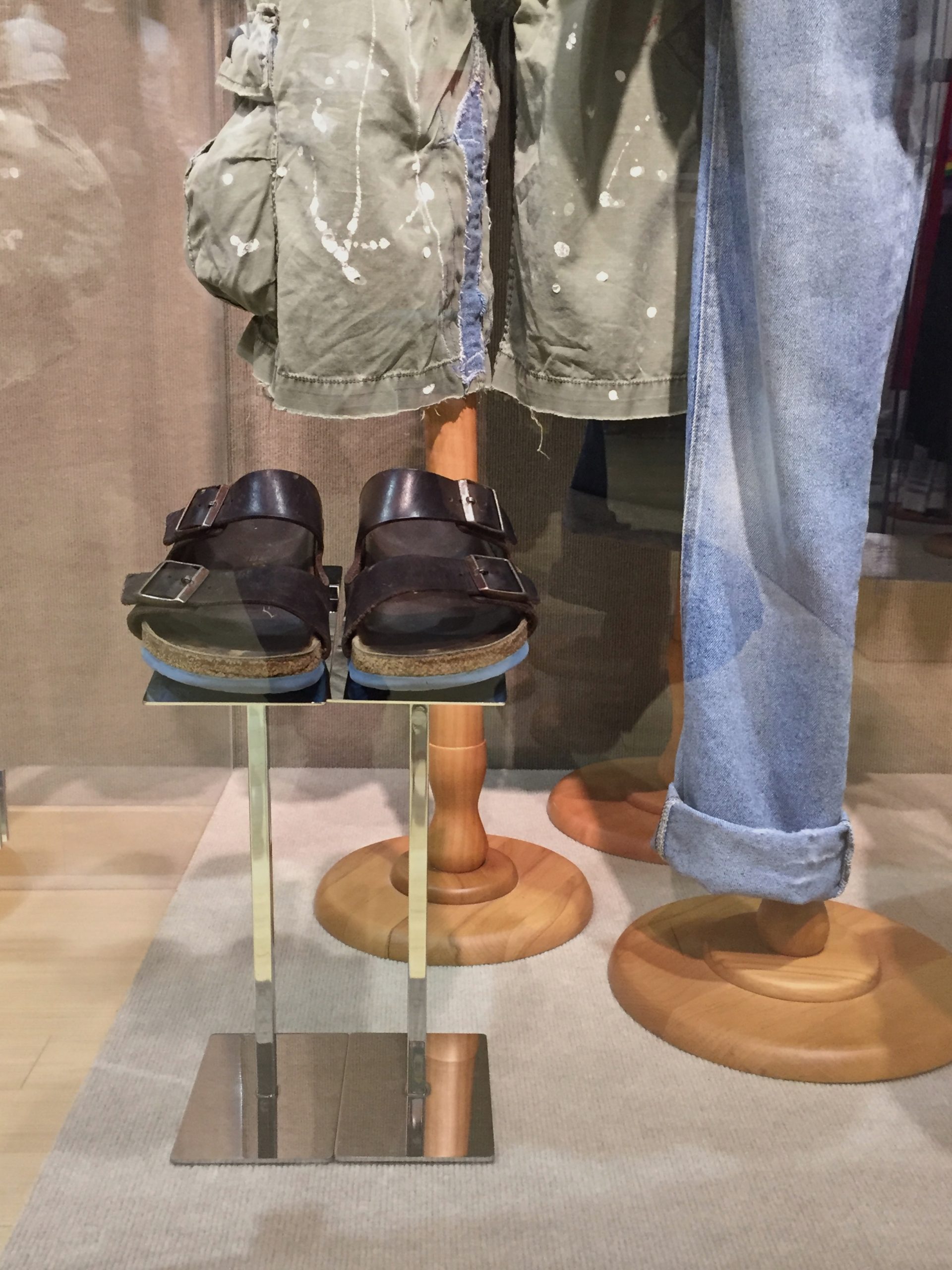 Close-up of Birkenstocks in the "Fitting the Stereotype" case.