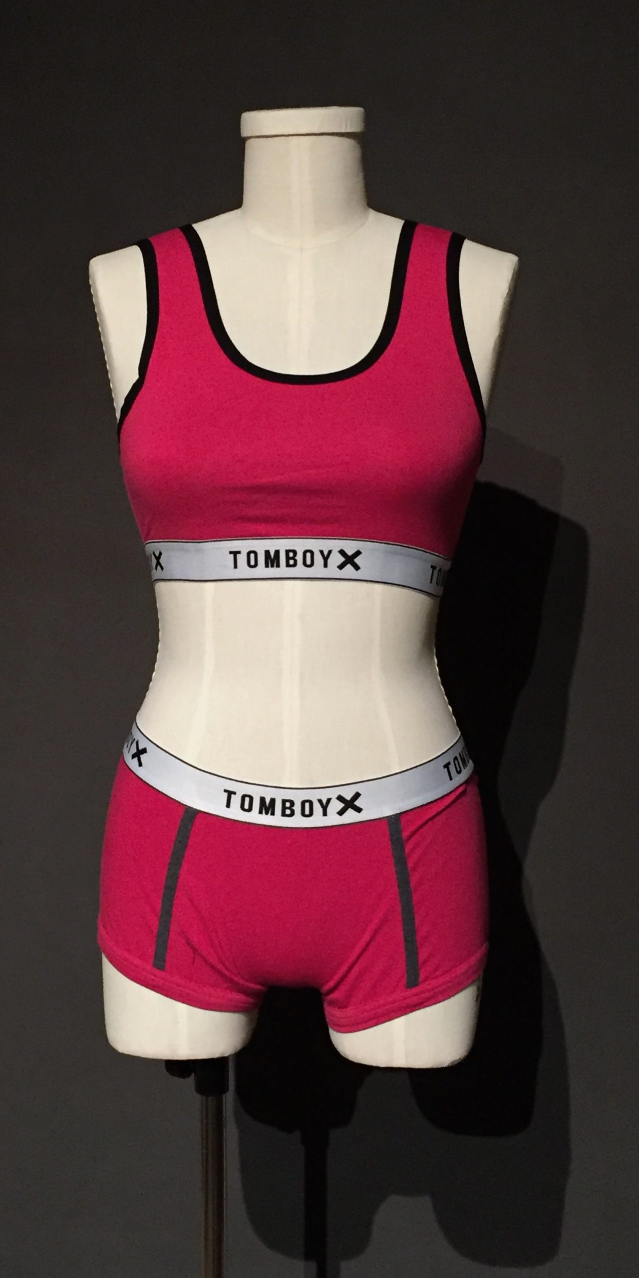 Pink sports bra and boxer brief