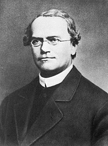 black and white photo of Gregor Mendel, a white man wearing glasses.