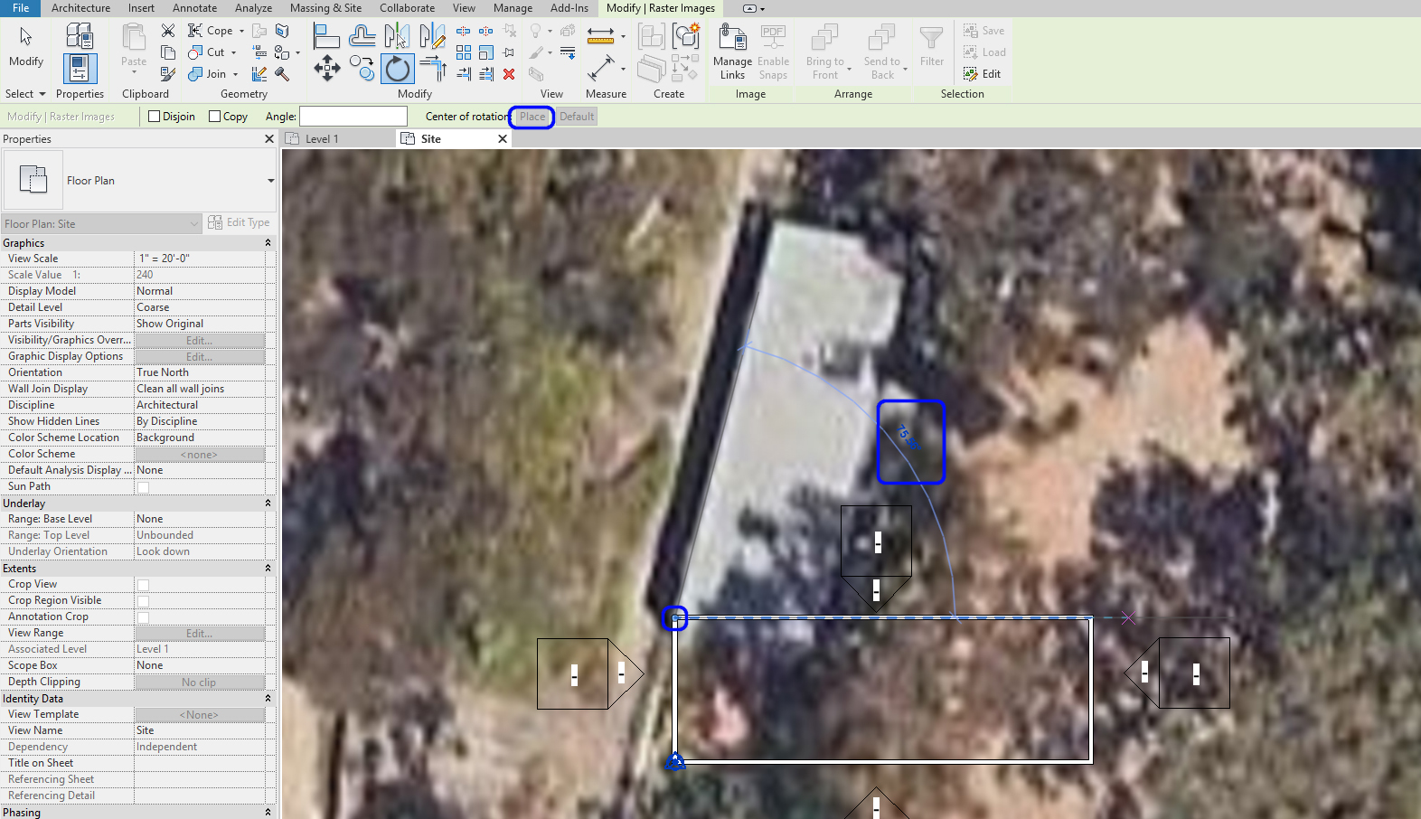 It indicates how to rotate the google maps to match the building footprint.