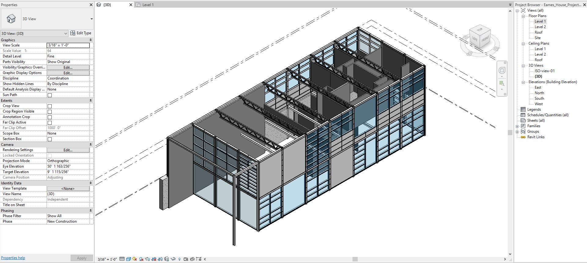 It shows the session highlight presenting beams, walls, and curtain walls. This is the expected result at the end of this lecture.