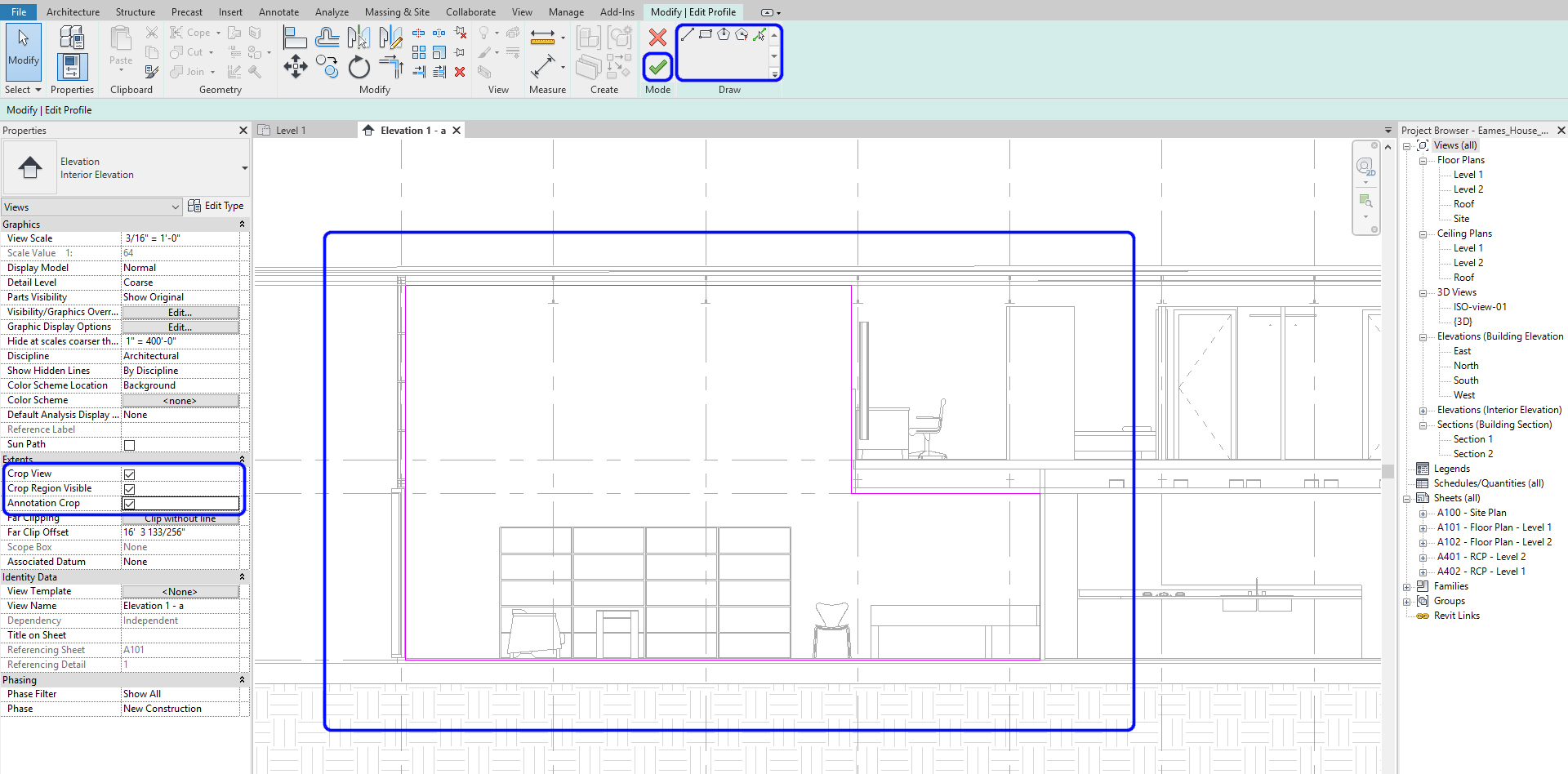 It indicates how to adjust elevation boundaries by using sketch lines.