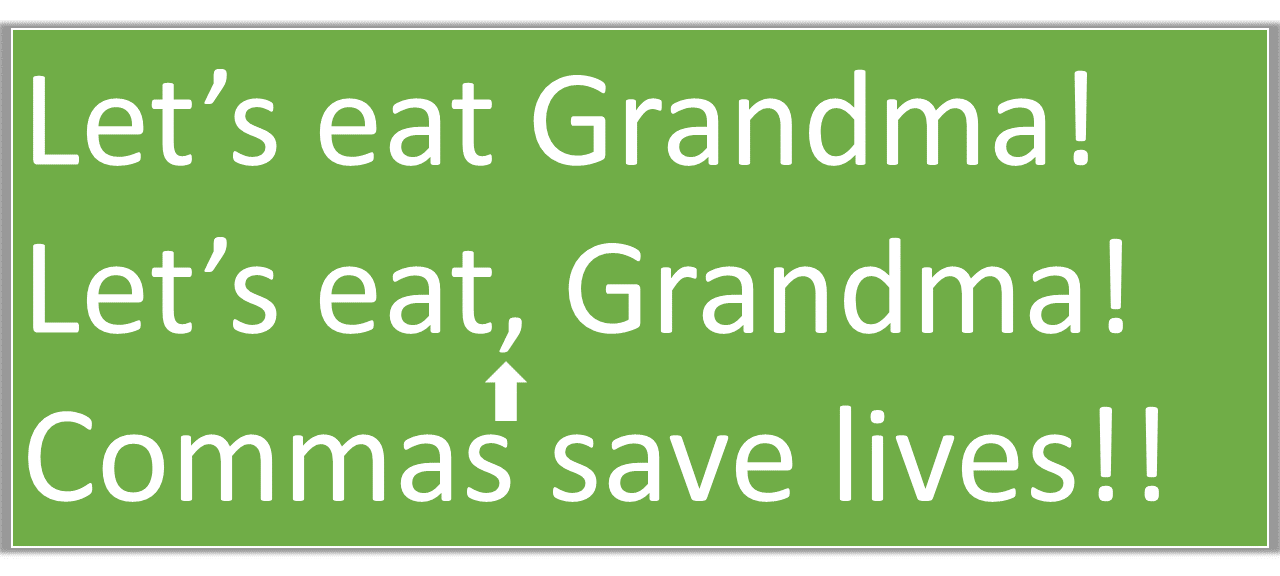 Let's eat Grandma! Let's eat, Grandma! Commas save lives!!