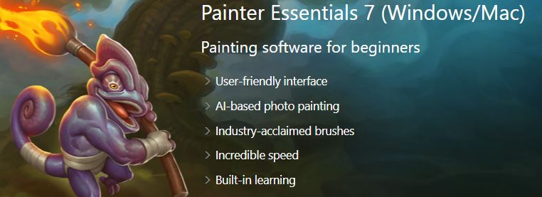 It shows the key features of Painter Essentials 7.