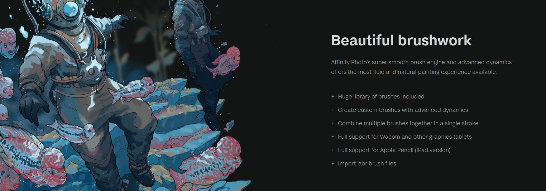 It shows the key features of Affinity photo.