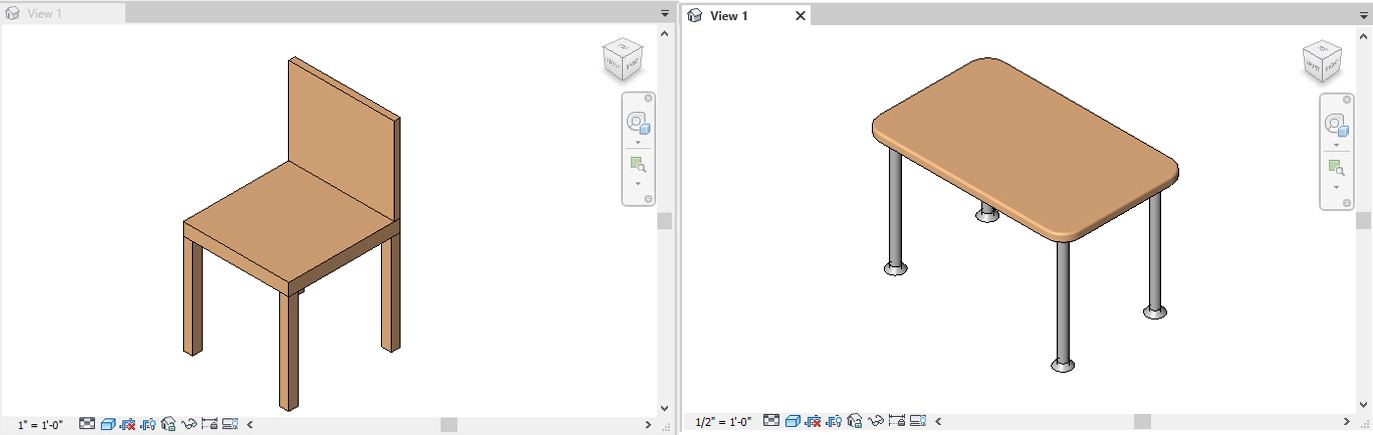 It is the final expected result after this lecture. Readers can create a simple table and a chair with revit family parameters.