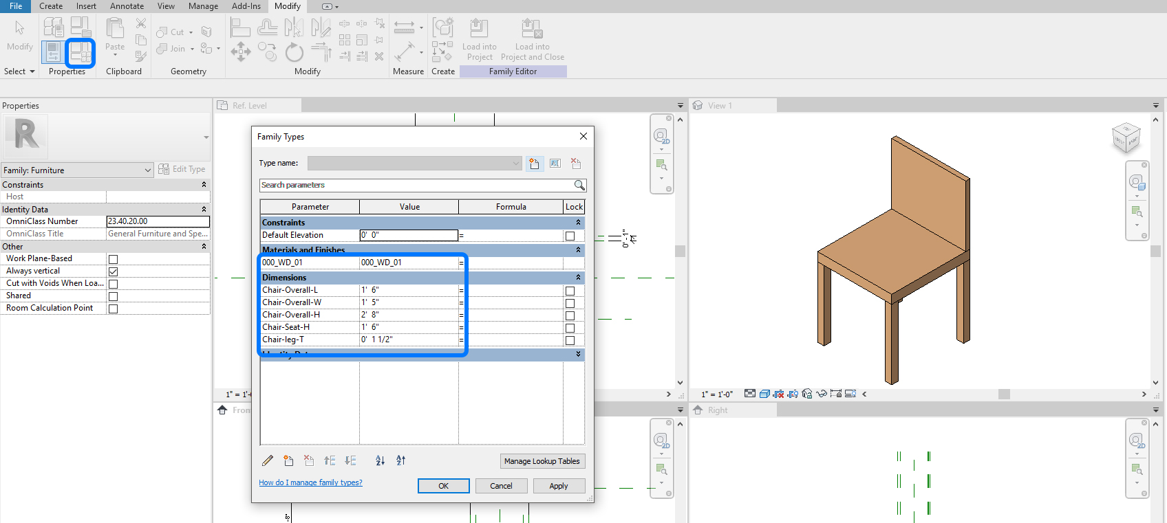 It indicates how to edit the dimensions and materials of the chair.