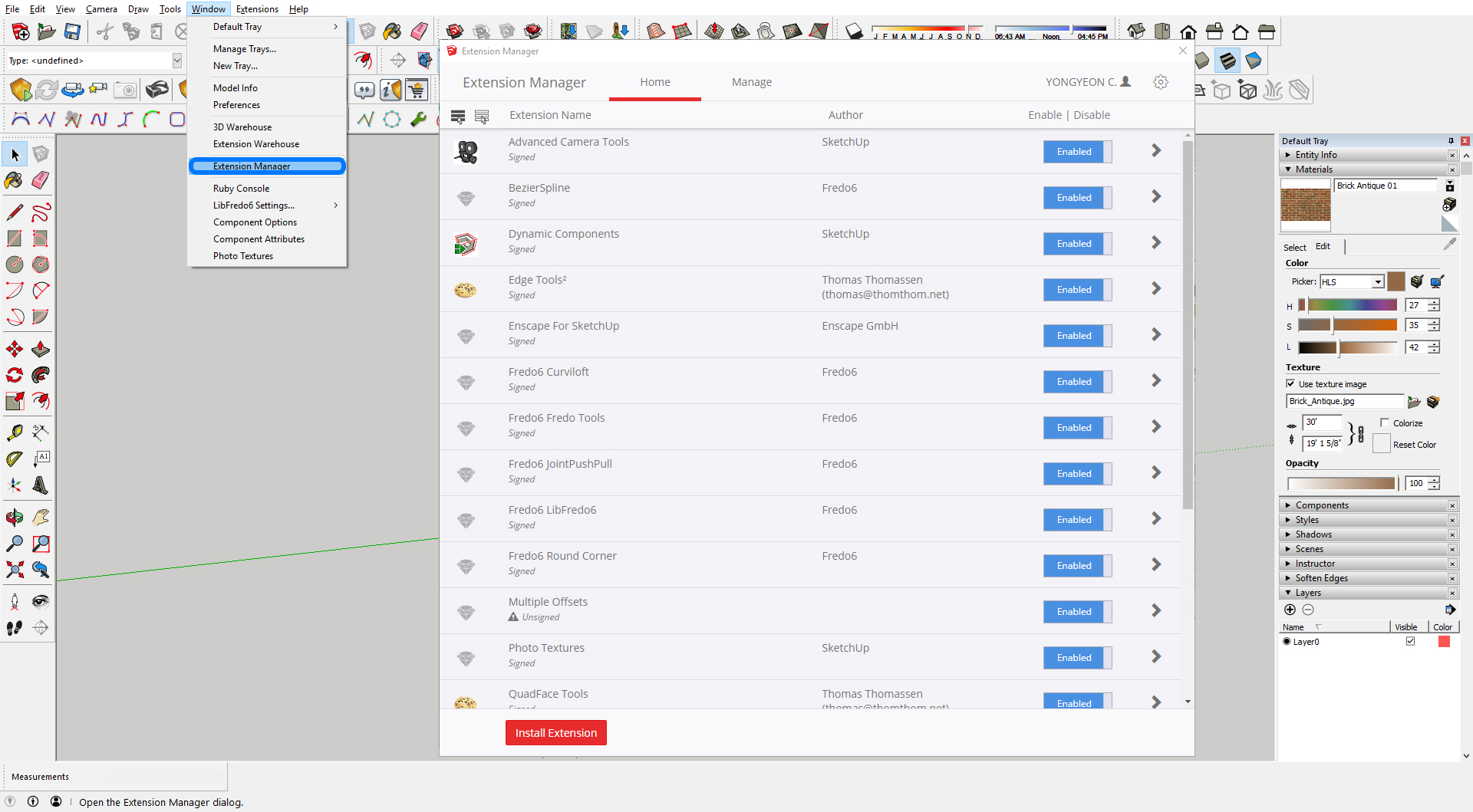 It shows the extension manager in the application.