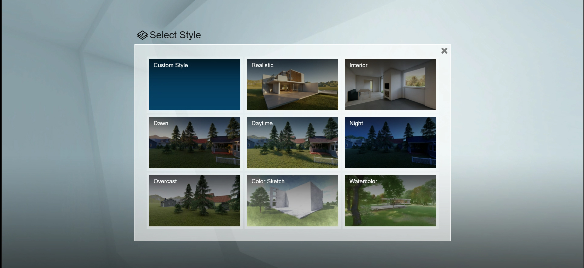 It shows nine different styles for a renderings.
