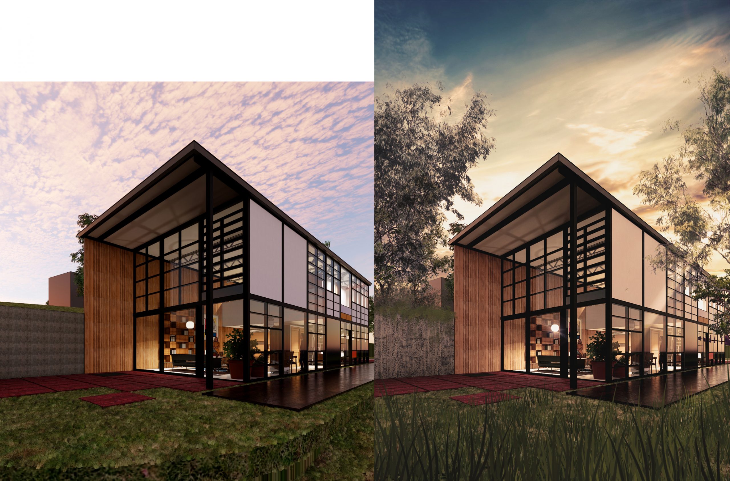 The two images compare the original rendering and the photoshopped rendering.