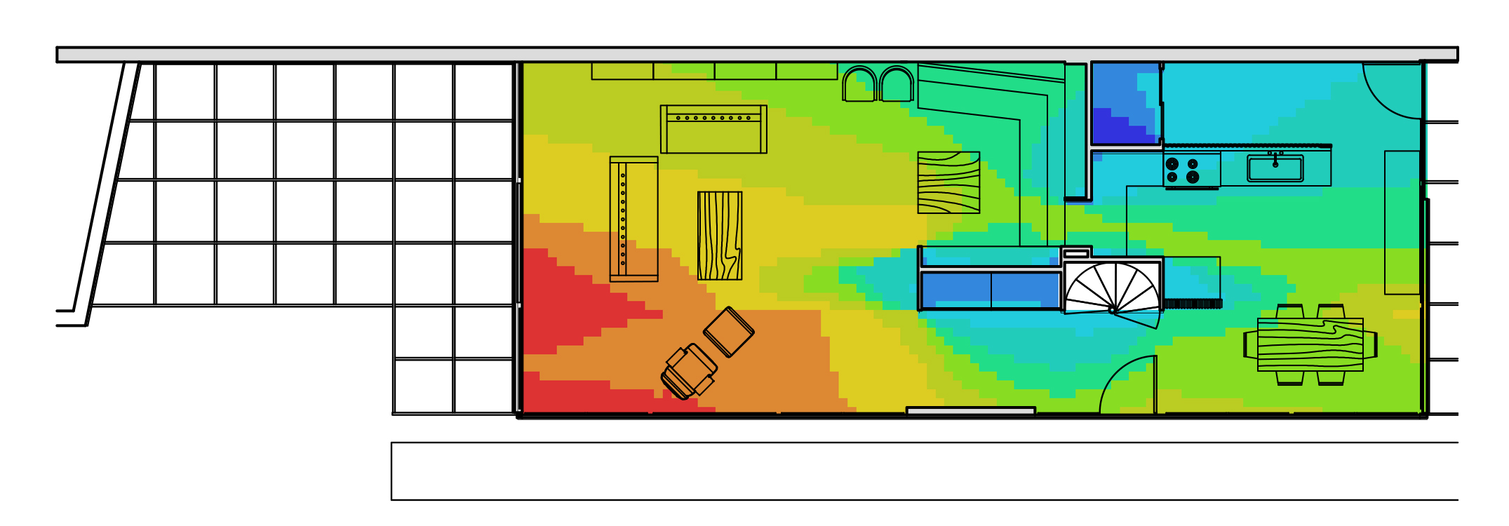 It is the photoshopped image for Eames house first floor with visibility diagram from depthmapX