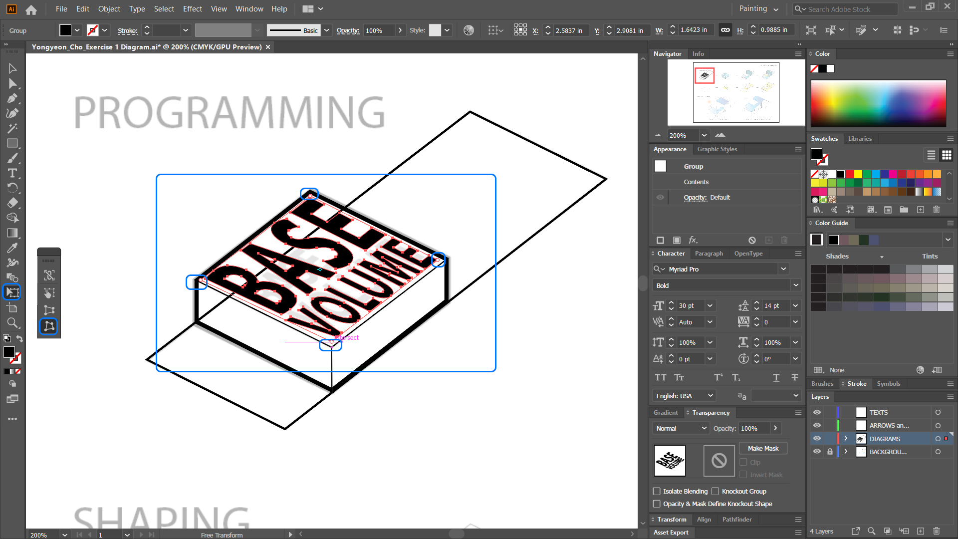 It indicates how to edit the text to align with the perspective view using free transform tool.
