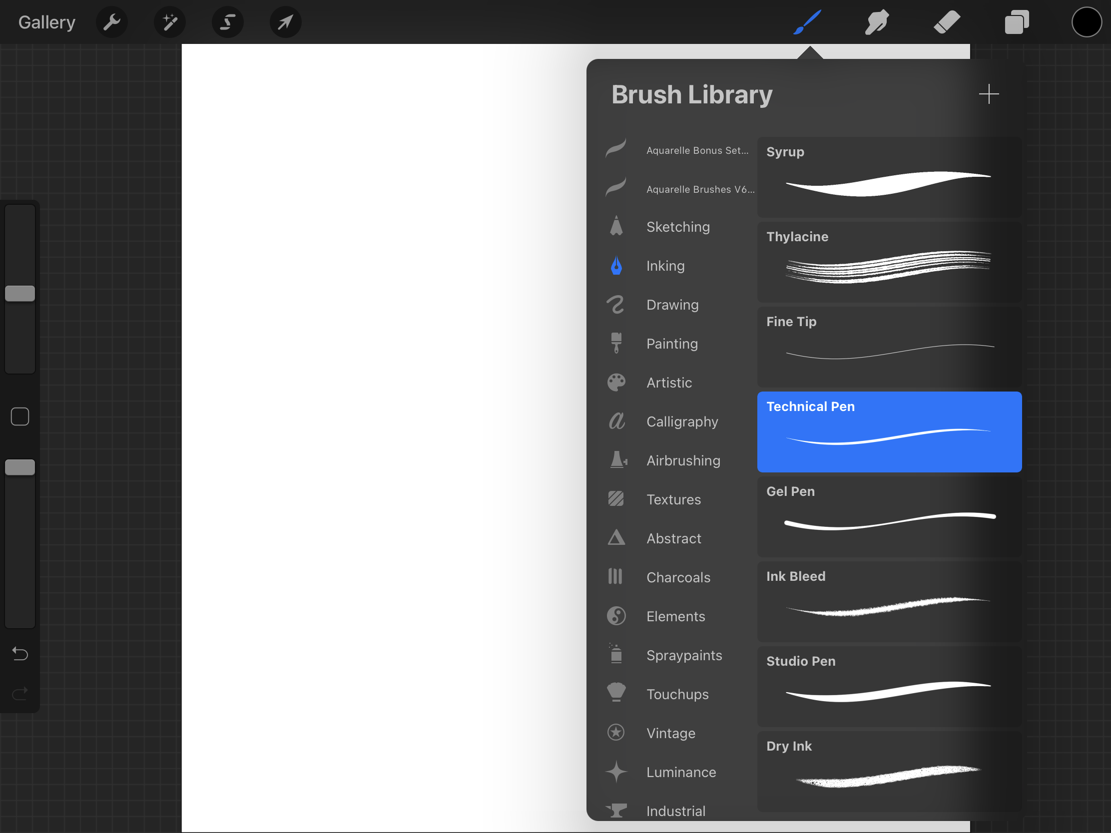 It shows various options of brushes under Brush Library.