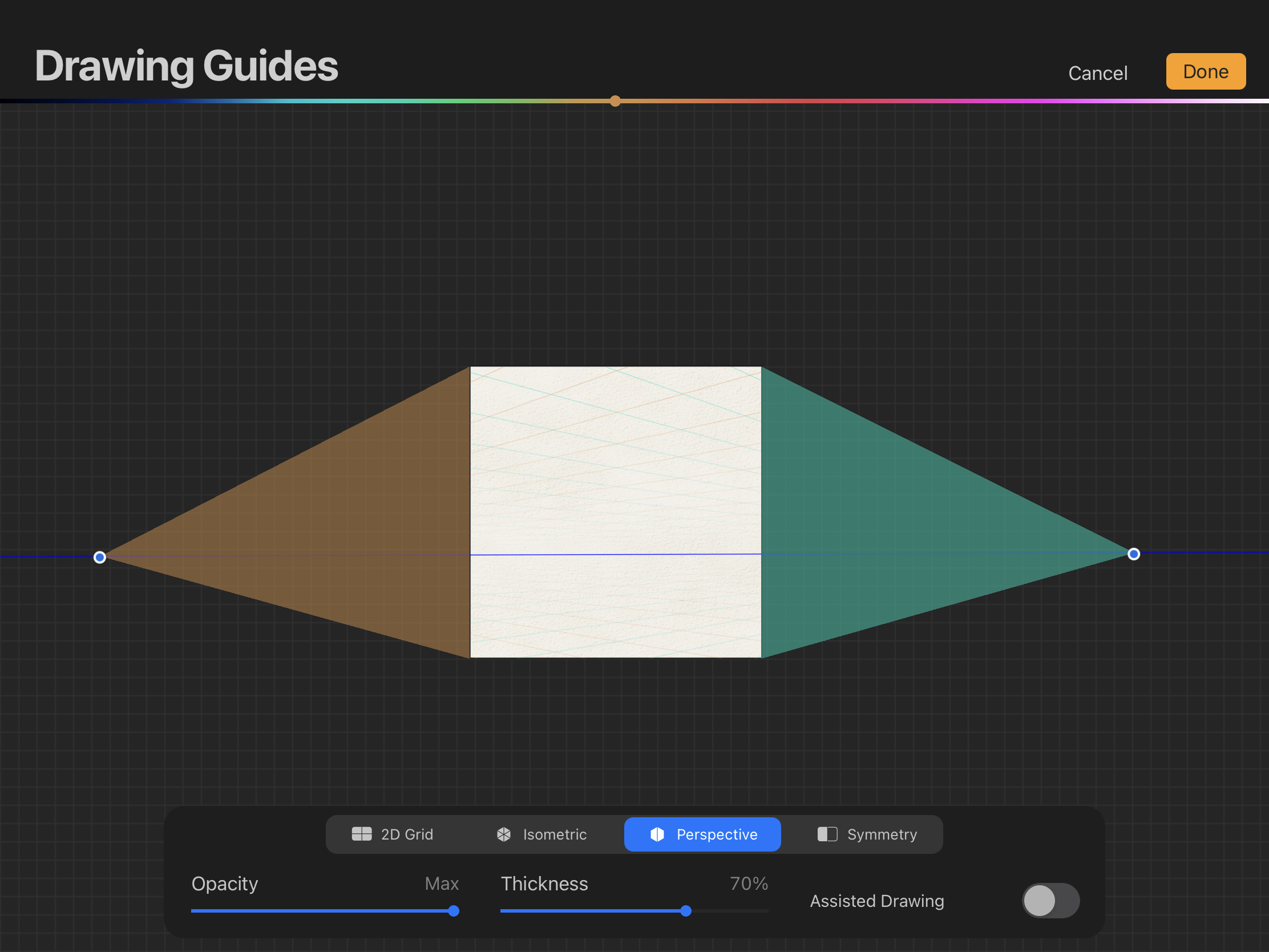 It shows how to set drawing guides for one, two, or three point perspective view.