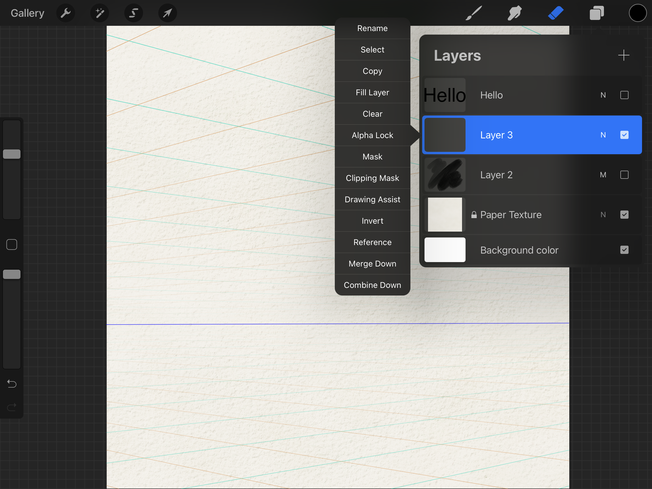 It shows how to activate the drawing assistant to follow the drawing guides on a layer.