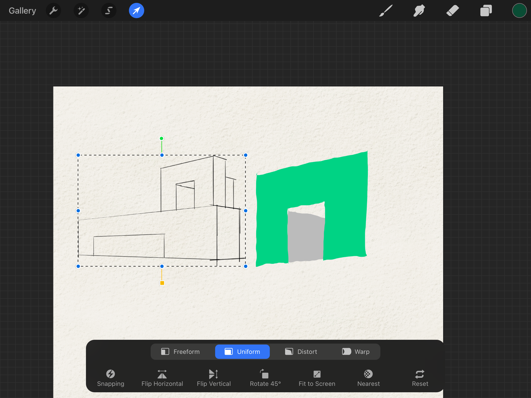 It shows how to use the transform tool to edit the location and size of elements.