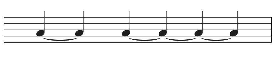 Quarter notes with ties drawn correctly between each noteheads.