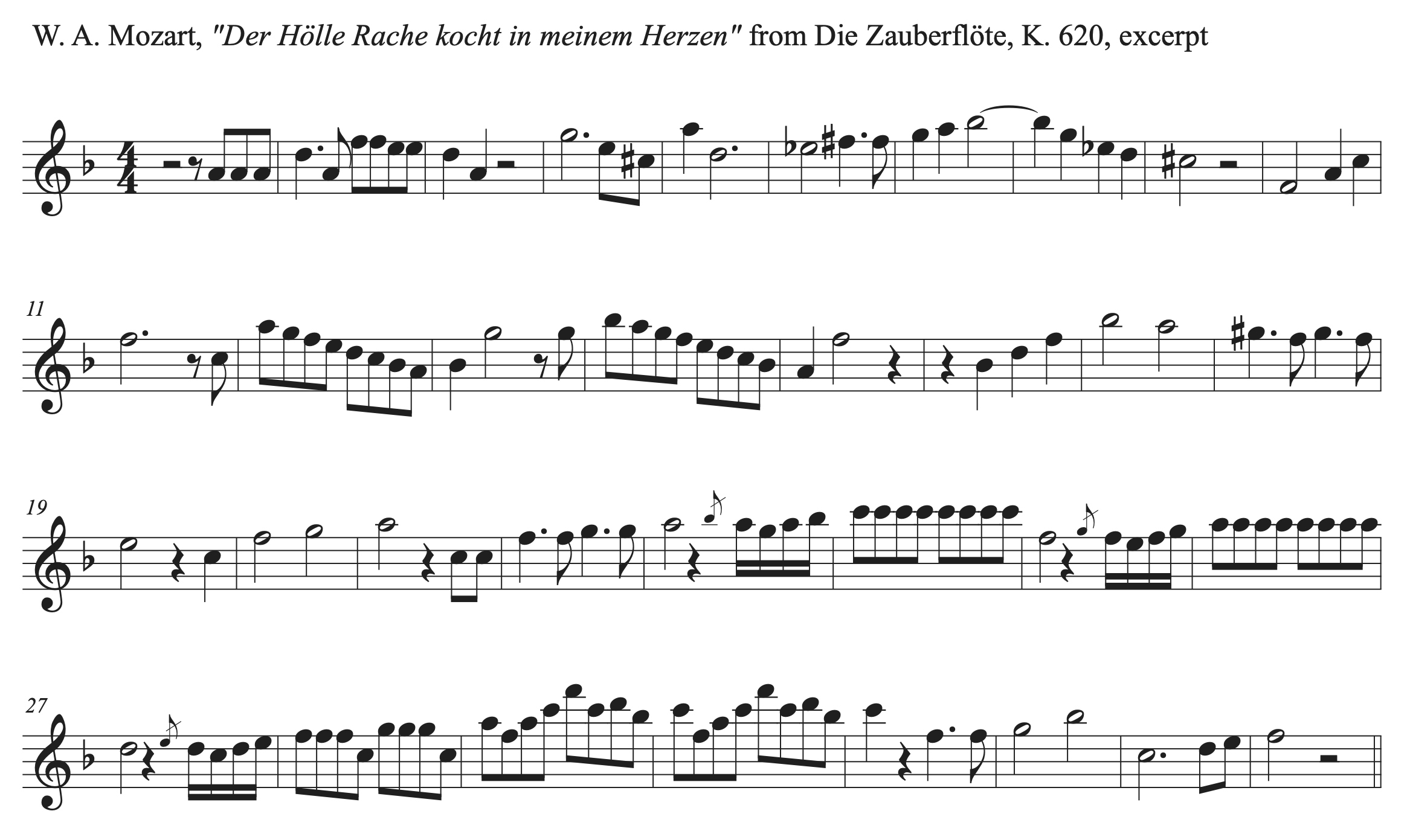 Excerpt from Mozart's Der Holle Rache kocht in meinem Herzen from Die Zauberflote, K. 620.