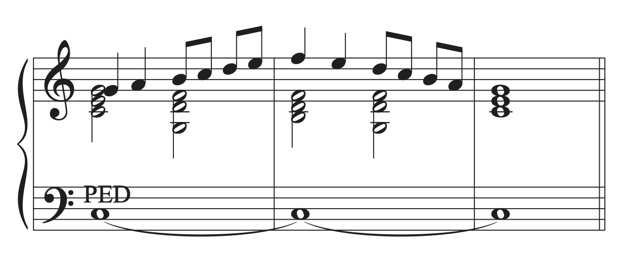 A musical example with a pedal tone added and labeled.