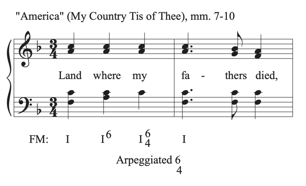 Excerpt from "America" (My Country Tis of Thee), measures 7 to 10.