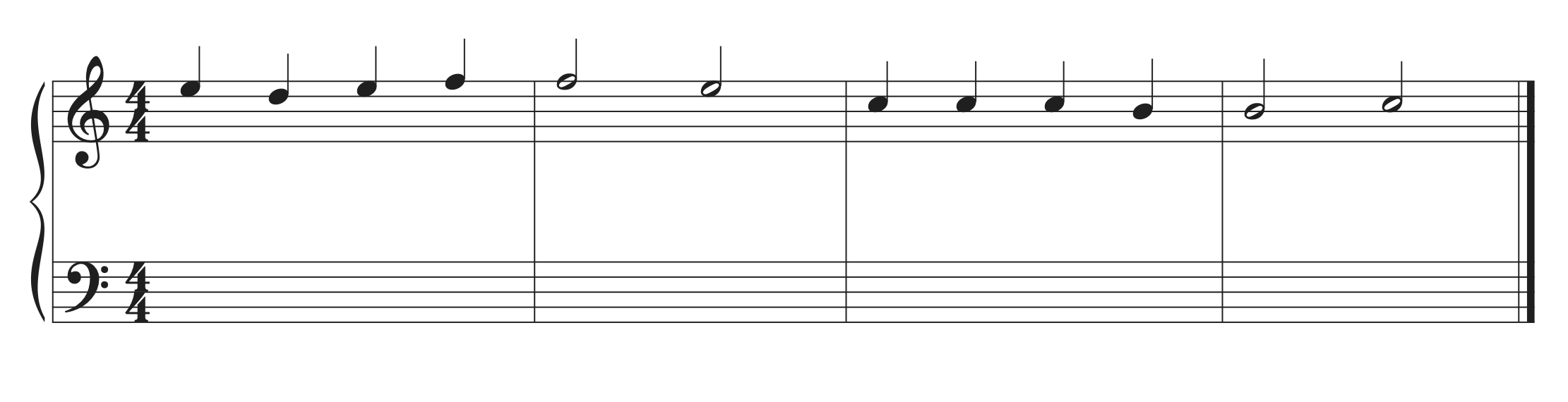 A four-bar musical example in C major with notes E5, D5, E5, F5, F5, E5, C5, C5, C5, B4, B4, C5.