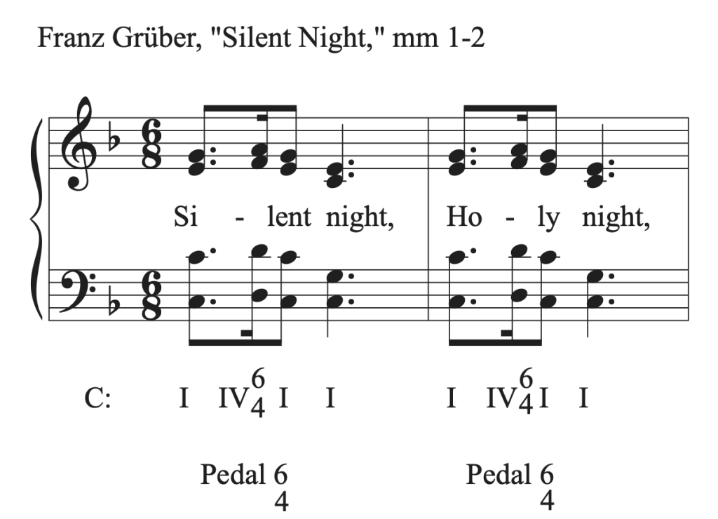 Excerpt from Franz Gruber's Silent Night, measures 1 to 2.