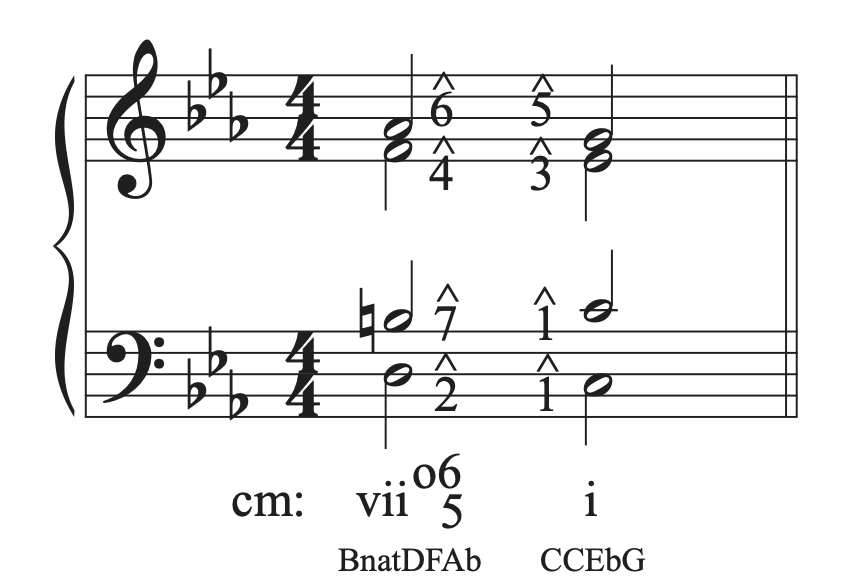Part writing the I chord in the musical example in C minor.
