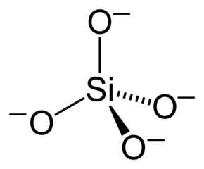 silicon bonded to four oxygens, each oxygen spaced as far apart as possible around a center silicon, kind of like a tripod down from the silicon with one oxygen stretching up