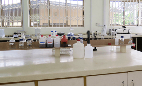 photo of lab tables and bottles