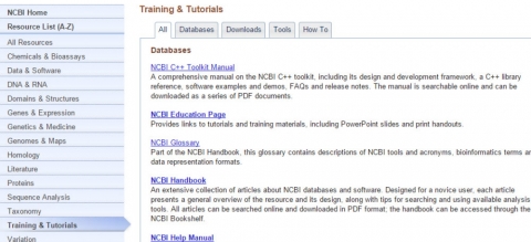 Training and tutorials page from NCBI.