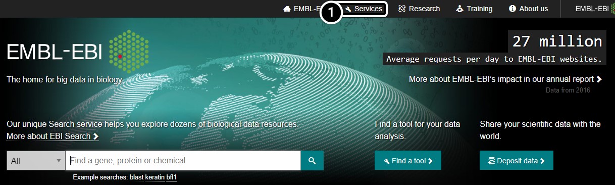 Screenshot of the EMBL-EBI web page